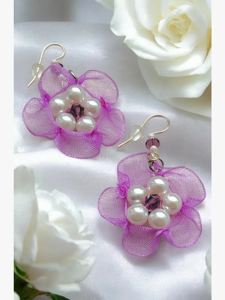 "Cherry Blossom" Tatted Lace Earrings 1