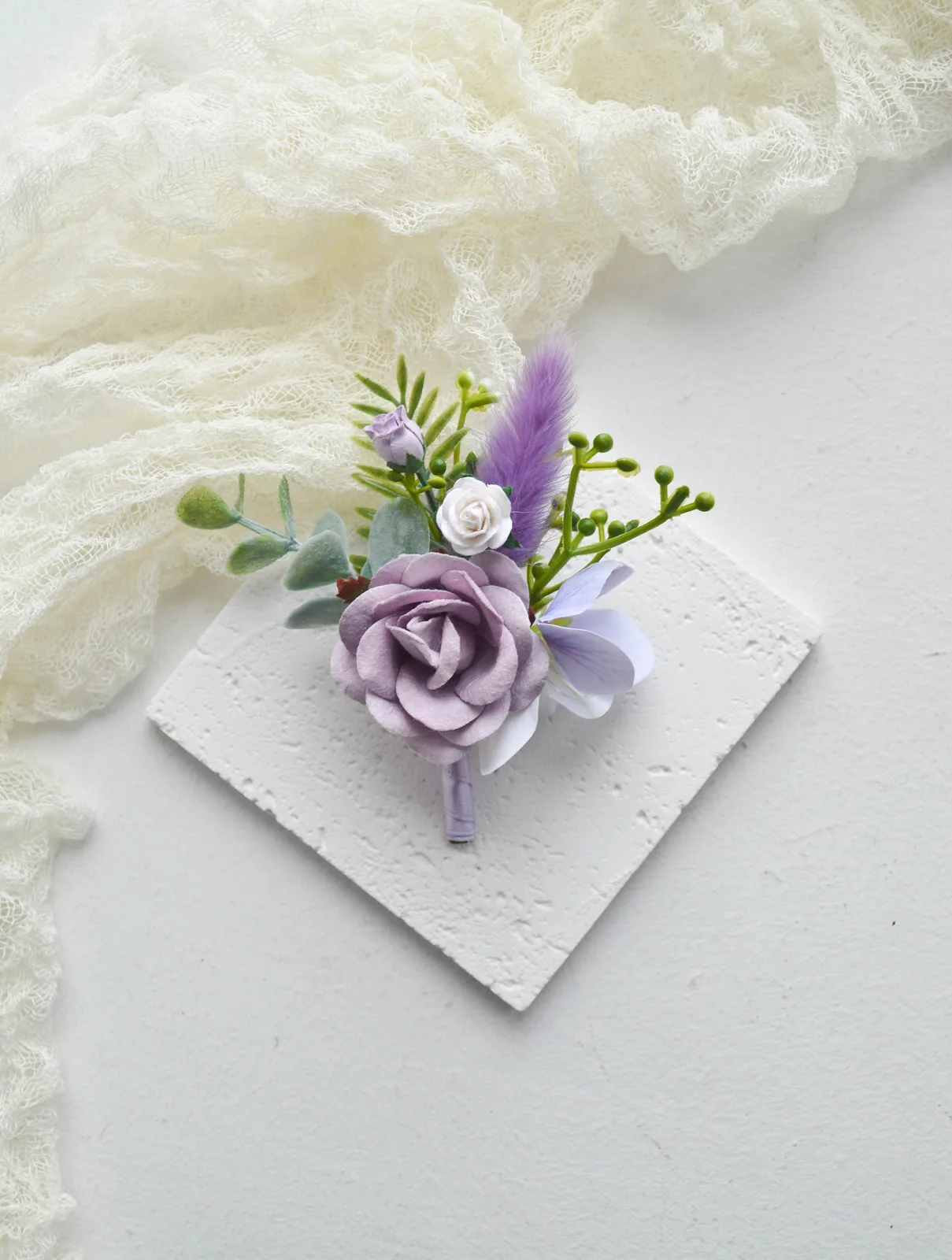 Lavender Rose Groom Boutonniere 1