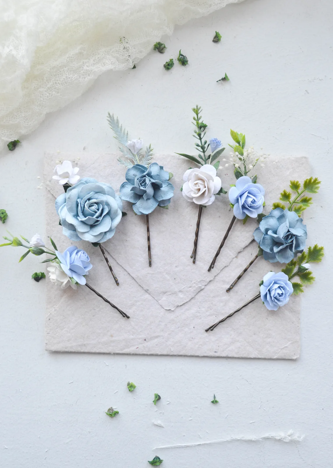 Dusty Blue Silk Flower Hair Clip 5