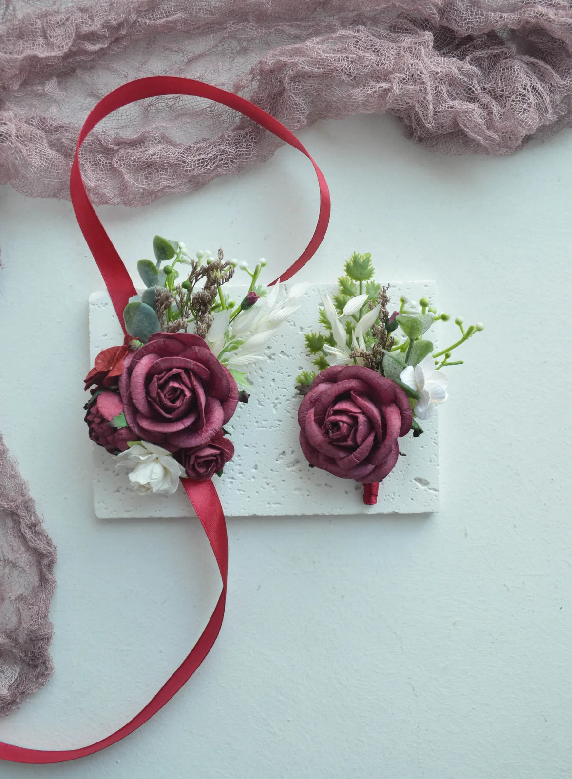 Marsala Rose Wedding Wrist Corsage 3