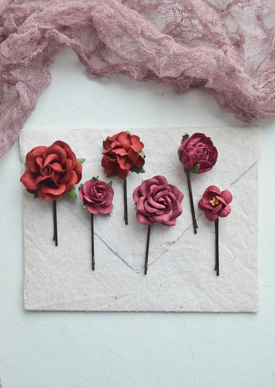 Burgundy Rose Bridal Hair Pins 2