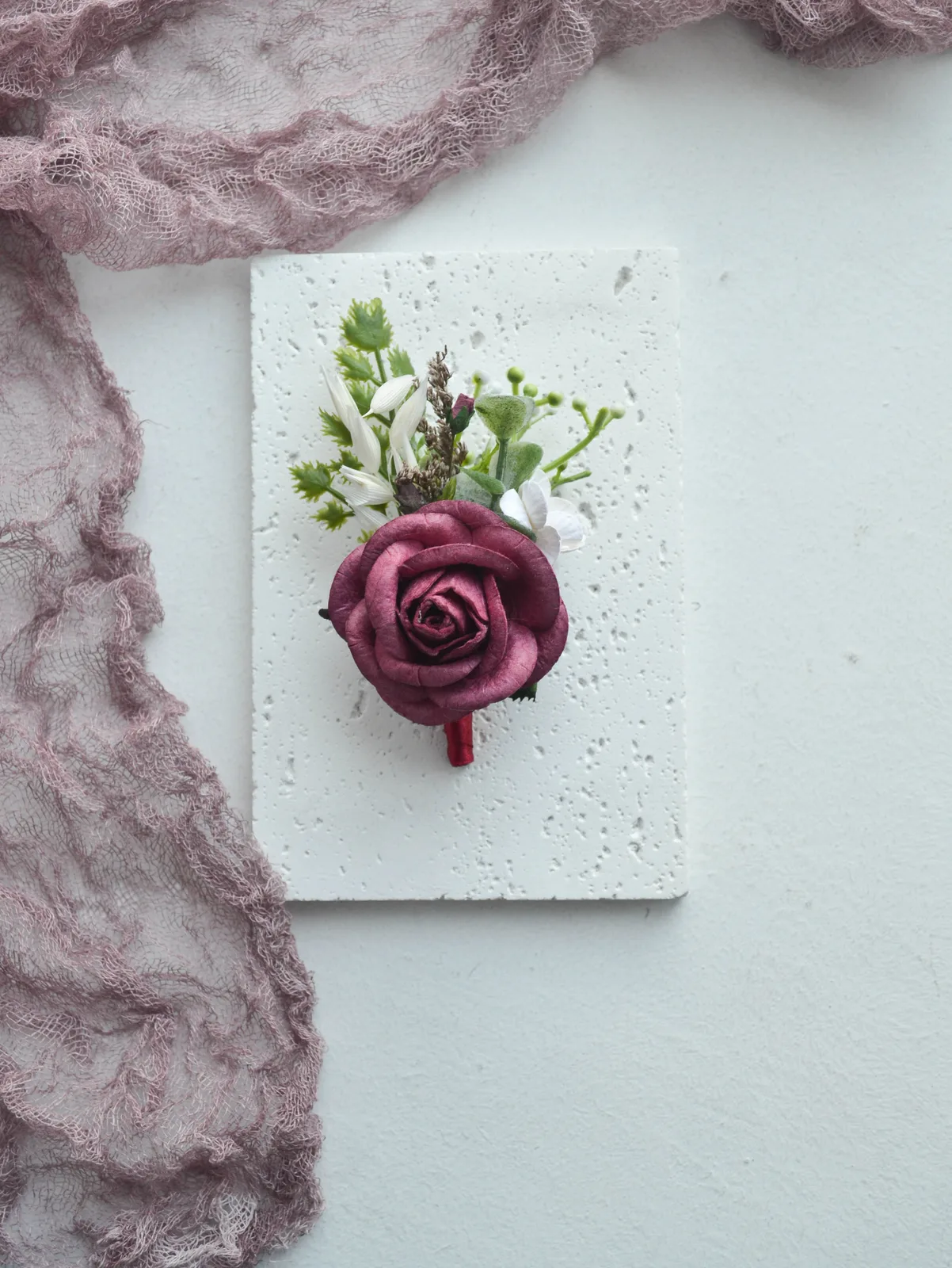Marsala Rose Groom Boutonniere 2