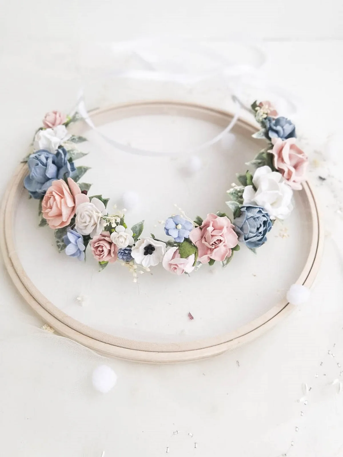 Blue Pink Silk Flower Crown for Bride 5