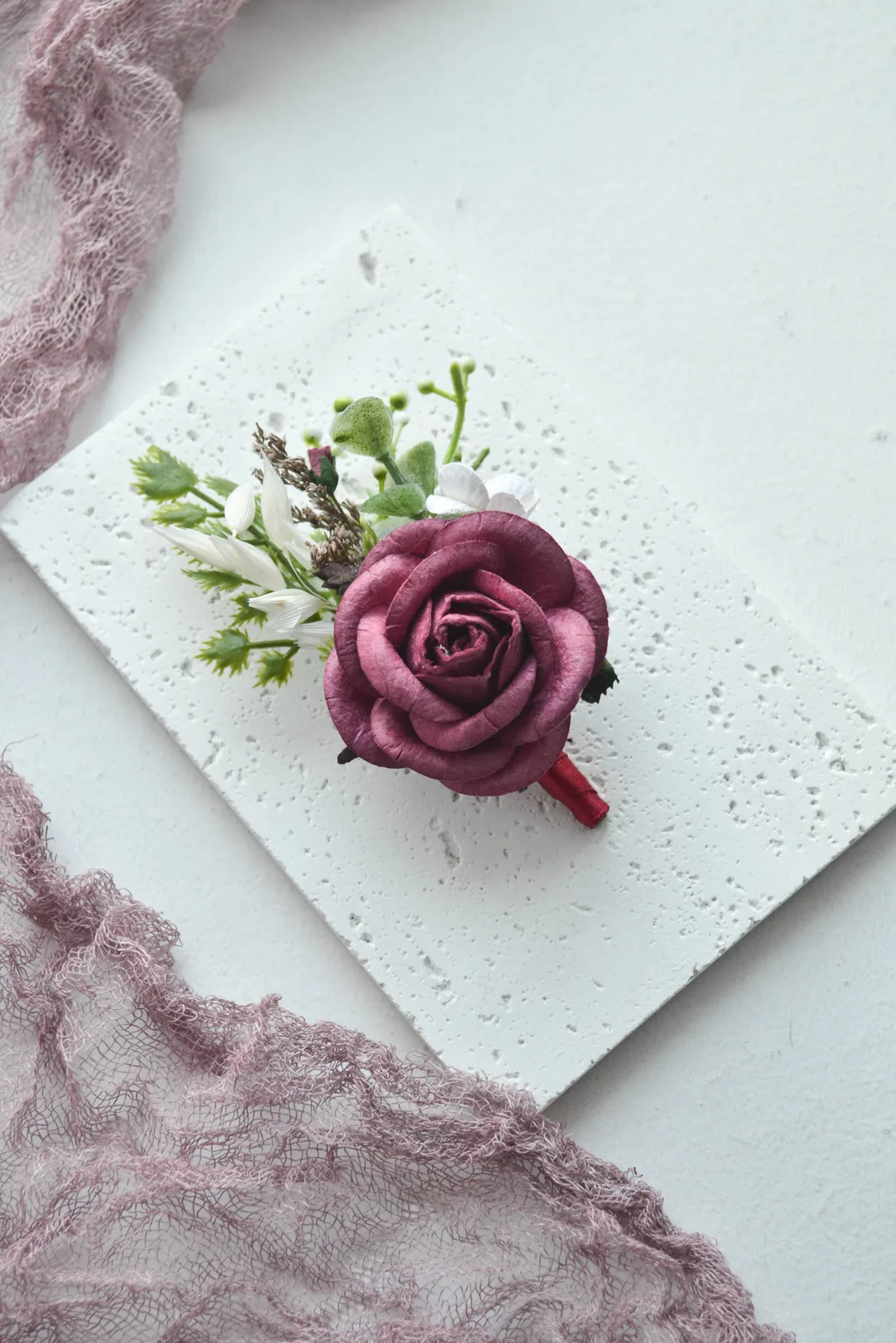 Marsala Rose Groom Boutonniere 3