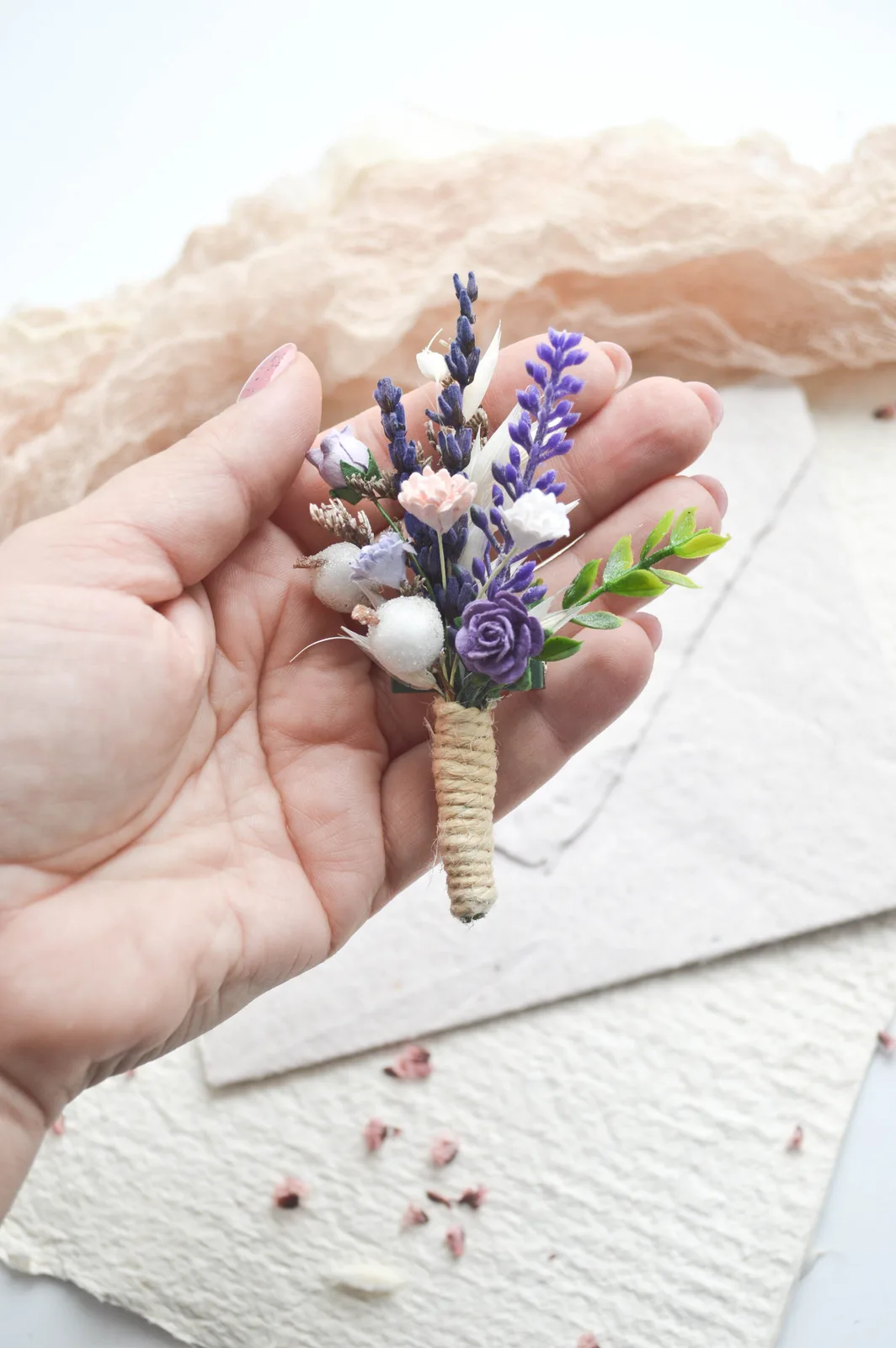 Lavender Silk Boutonniere for Groom and Groomsmen 1
