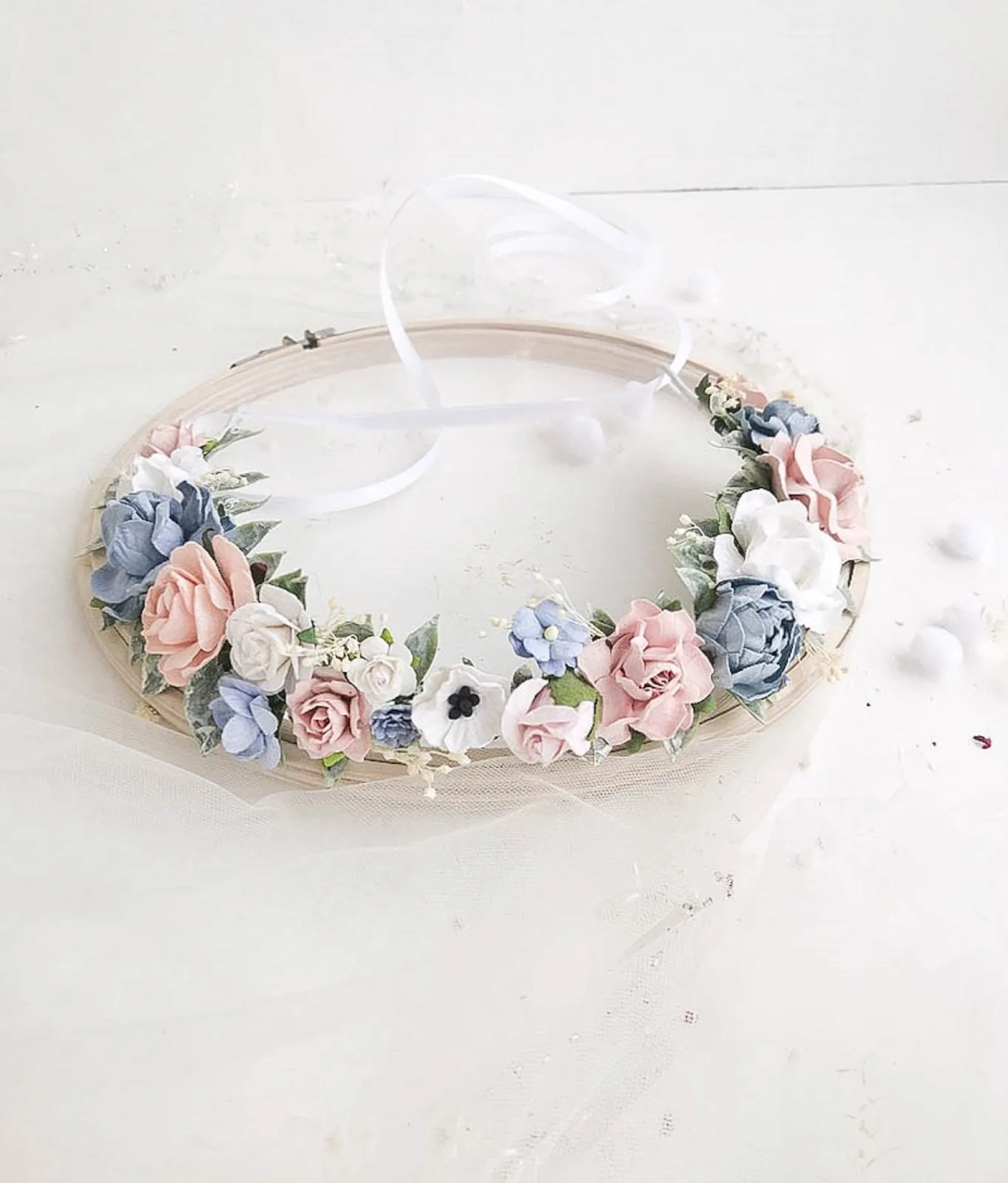 Blue Pink Silk Flower Crown for Bride 2