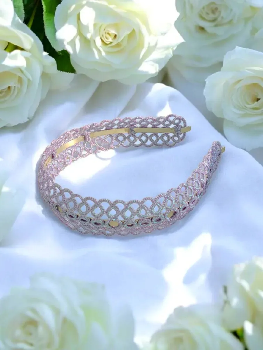 Iridescent Tatted Lace Headband "Chameleon" 4