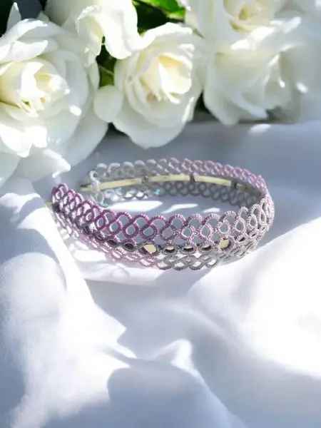 Iridescent Tatted Lace Headband "Chameleon"