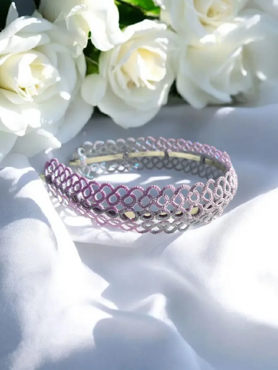 Iridescent Tatted Lace Headband "Chameleon"