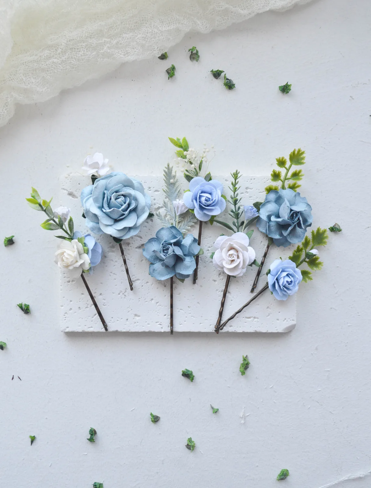 Dusty Blue Silk Flower Hair Clip 2