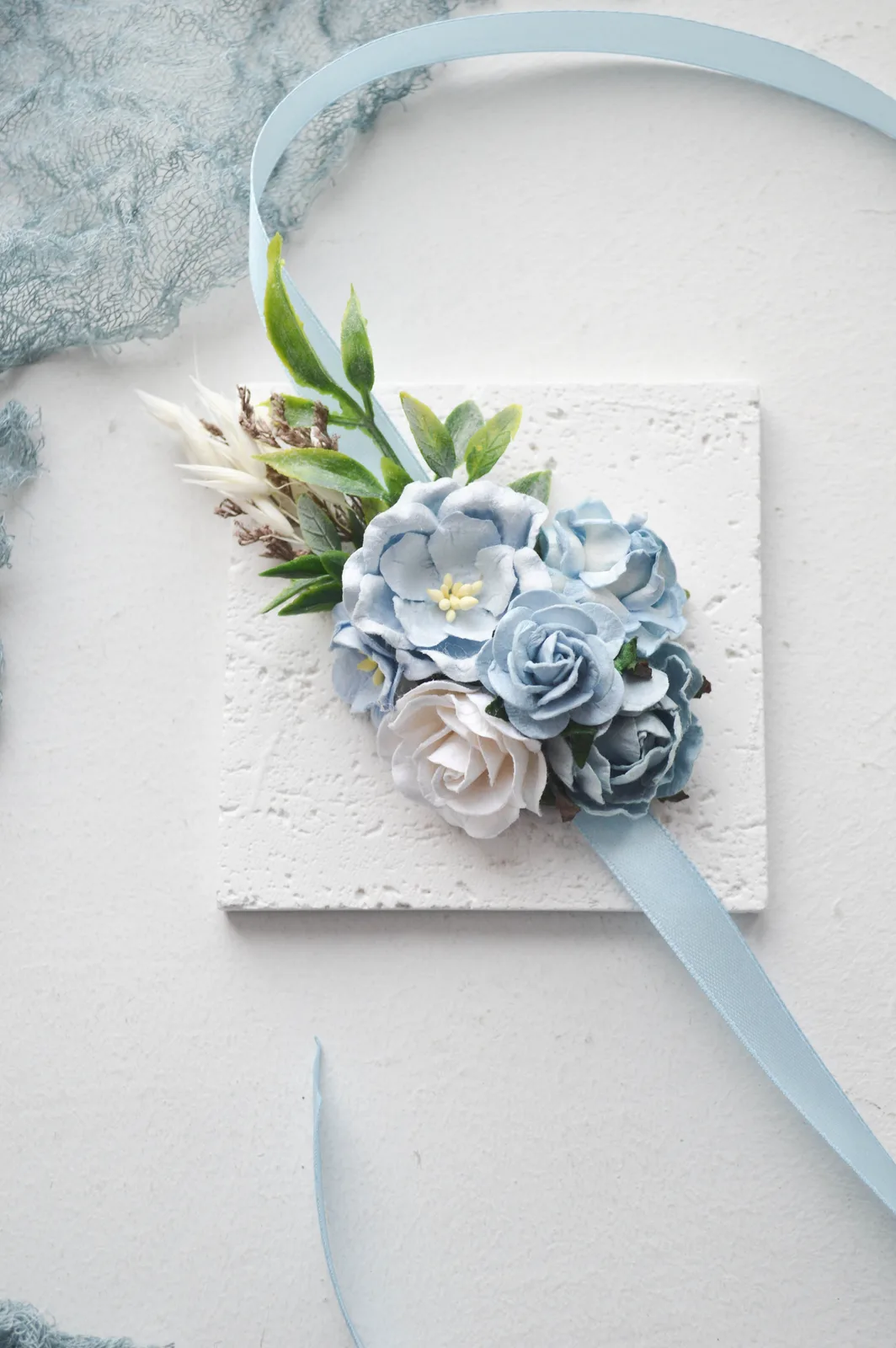 Dusty Blue Rose Wedding Corsage 5