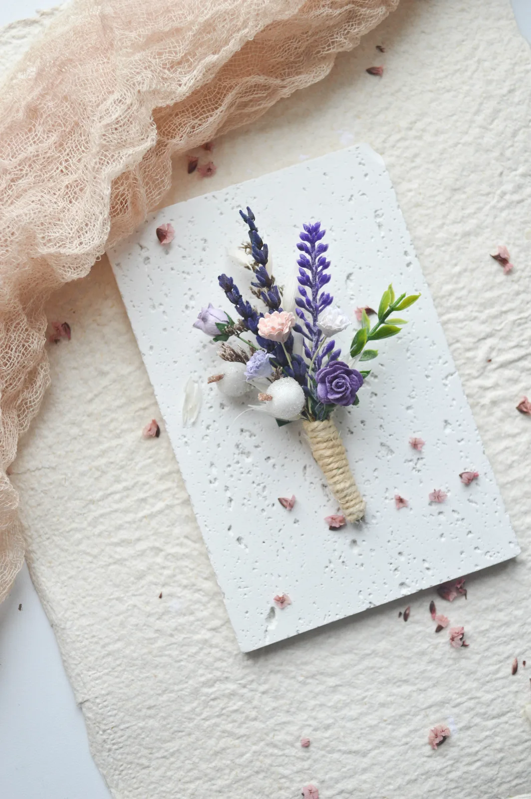Lavender Silk Boutonniere for Groom and Groomsmen 4