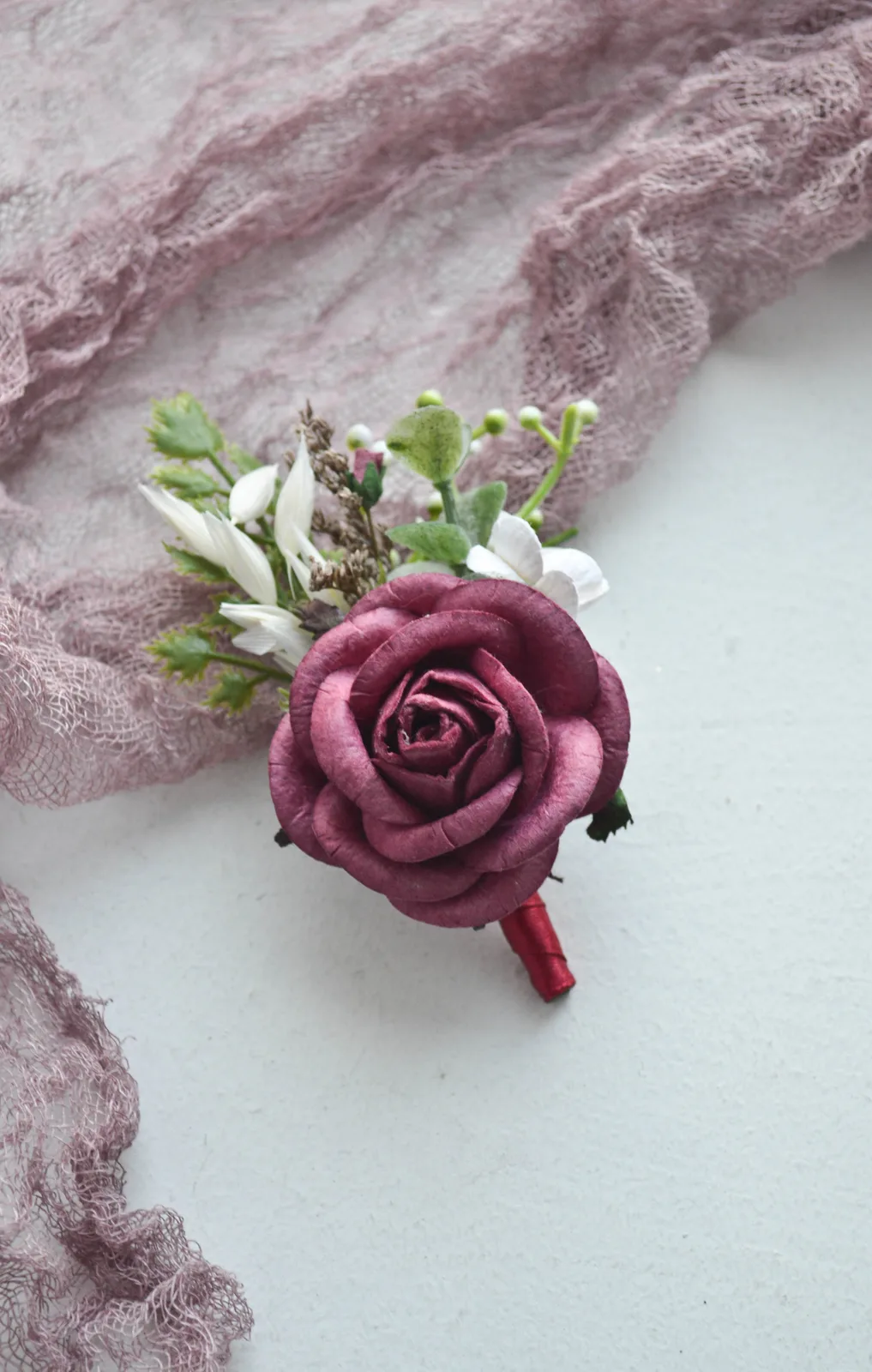 Marsala Rose Groom Boutonniere 1