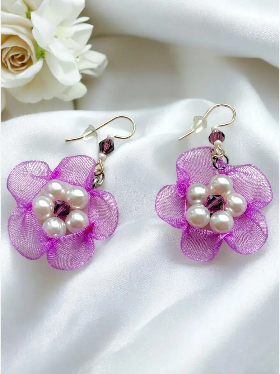 "Cherry Blossom" Tatted Lace Earrings 5