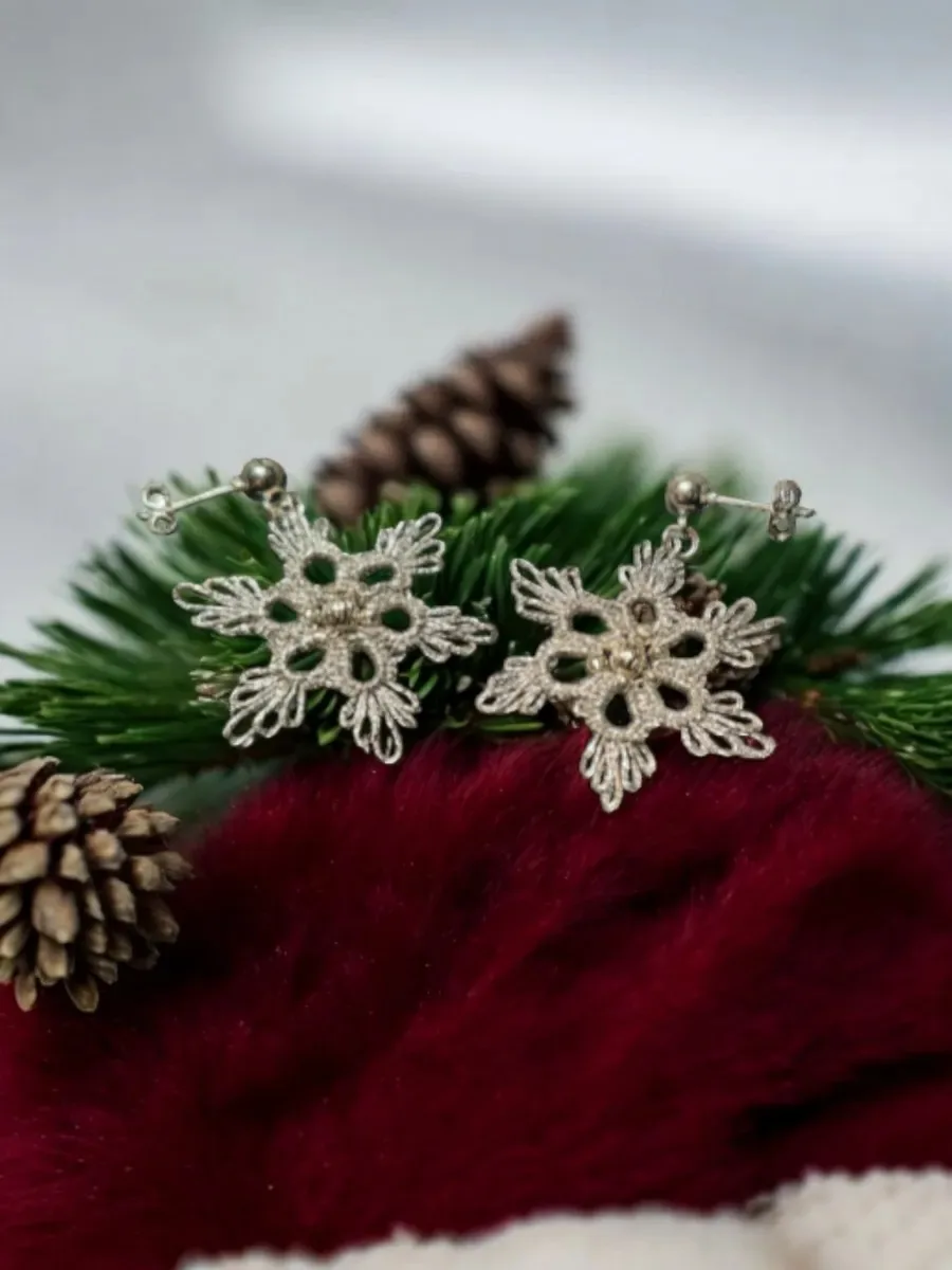 "Silver Snowflakes" Tatted Lace Earrings 3