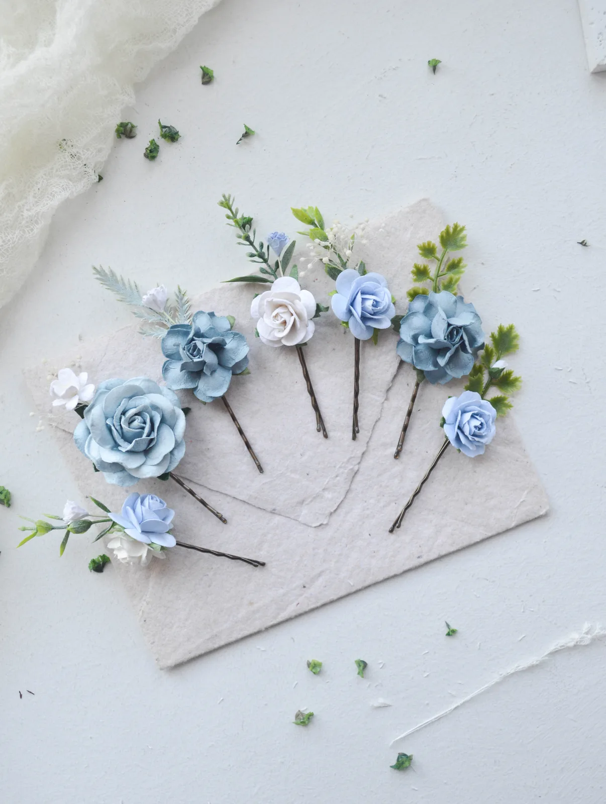 Dusty Blue Silk Flower Hair Clip 6