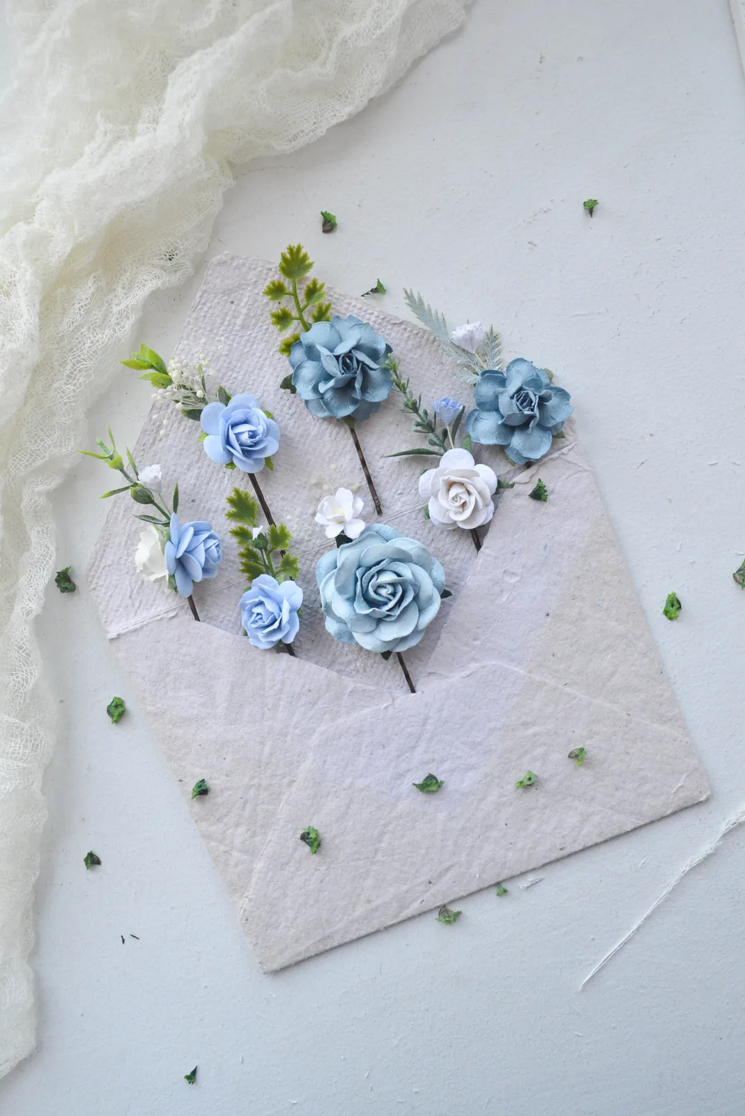 Dusty Blue Silk Flower Hair Clip 4