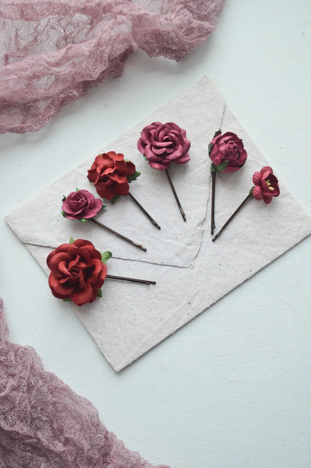 Burgundy Rose Bridal Hair Pins 3
