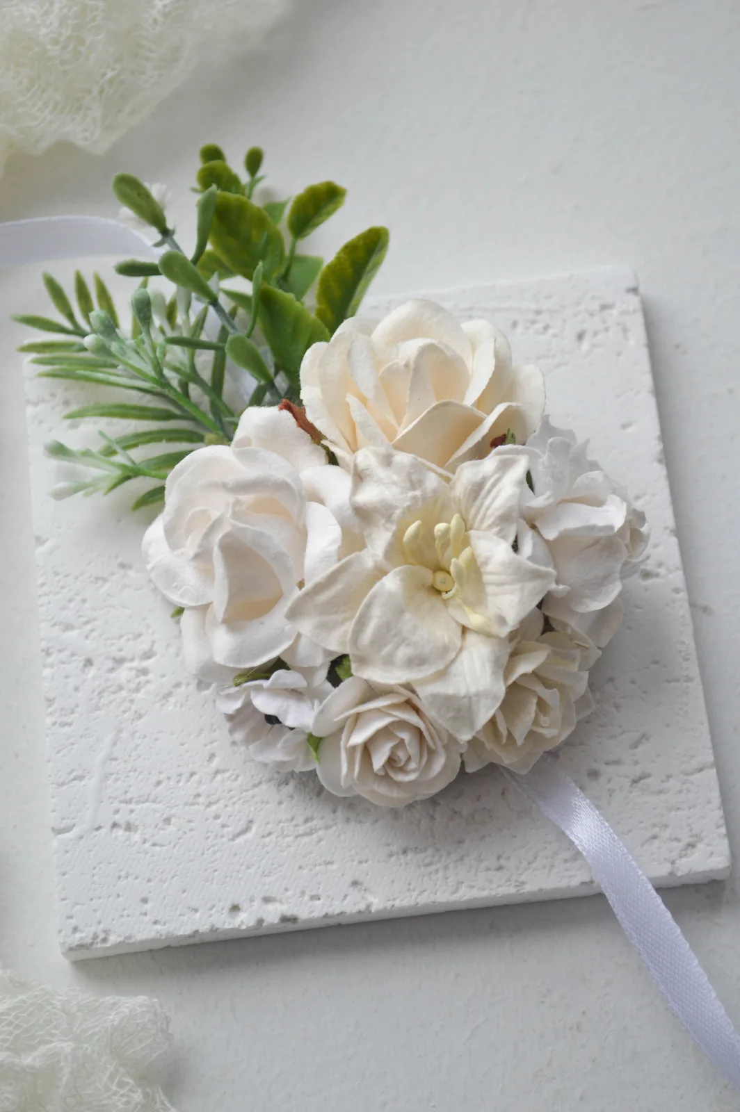 White Silk Flower Corsage for Mother of Bride 3