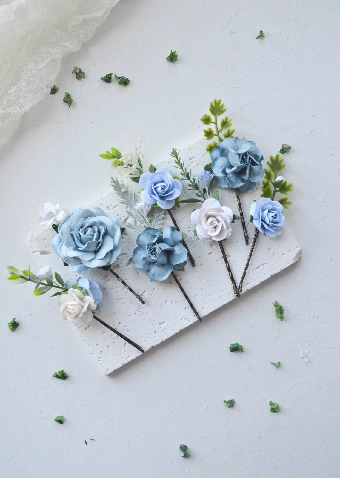Dusty Blue Silk Flower Hair Clip 3