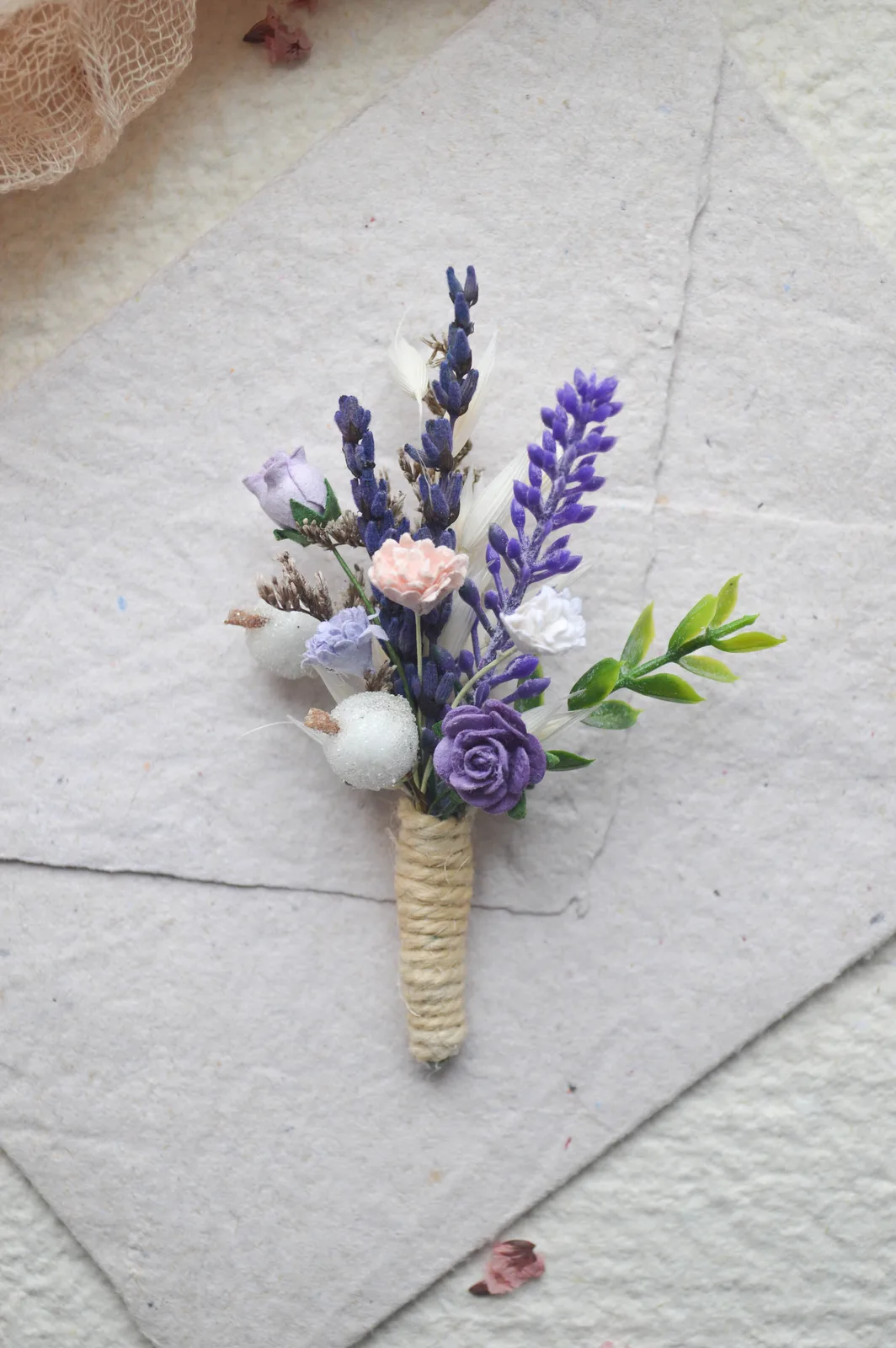 Lavender Silk Boutonniere for Groom and Groomsmen 5