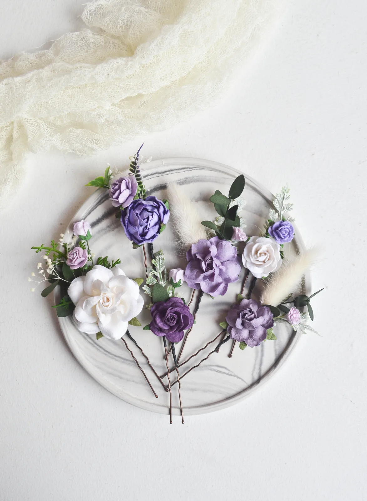 Lavender Silk Flower Hair Pins for Wedding 3