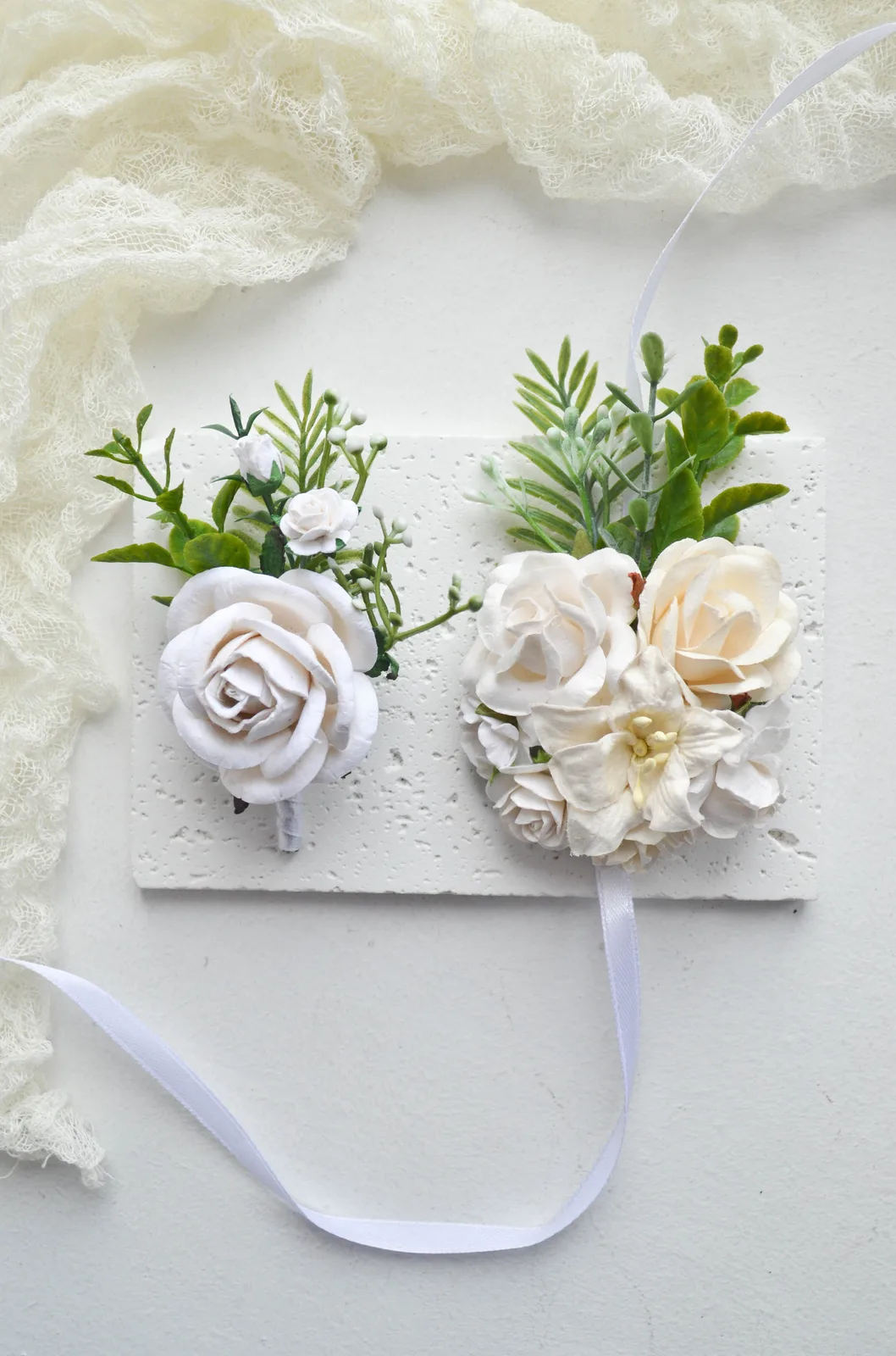 White Silk Flower Corsage for Mother of Bride 4