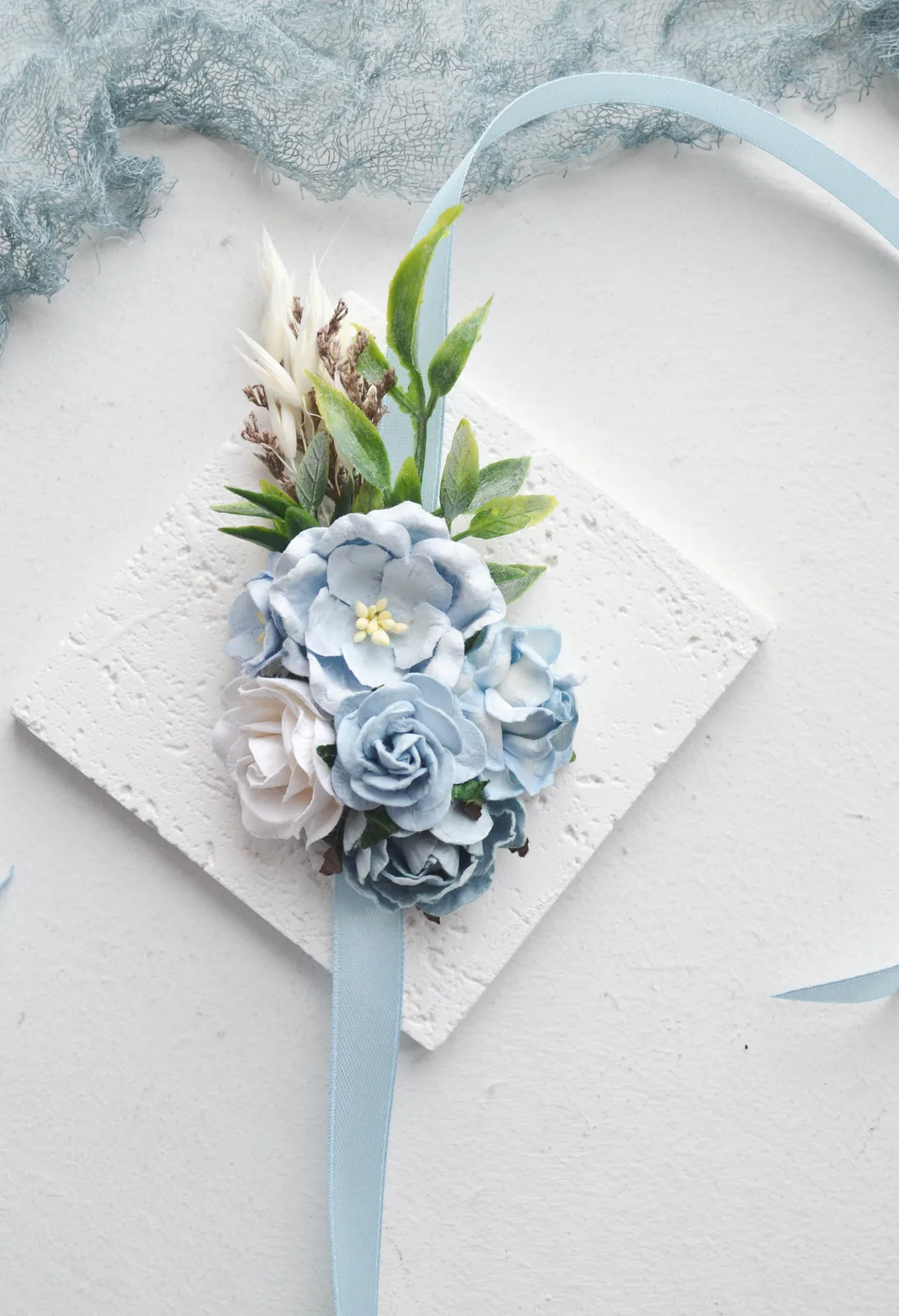 Dusty Blue Rose Wedding Corsage 4