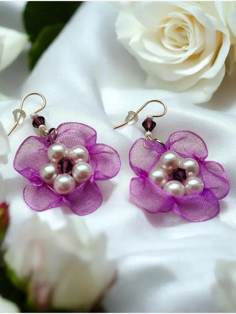 "Cherry Blossom" Tatted Lace Earrings 4