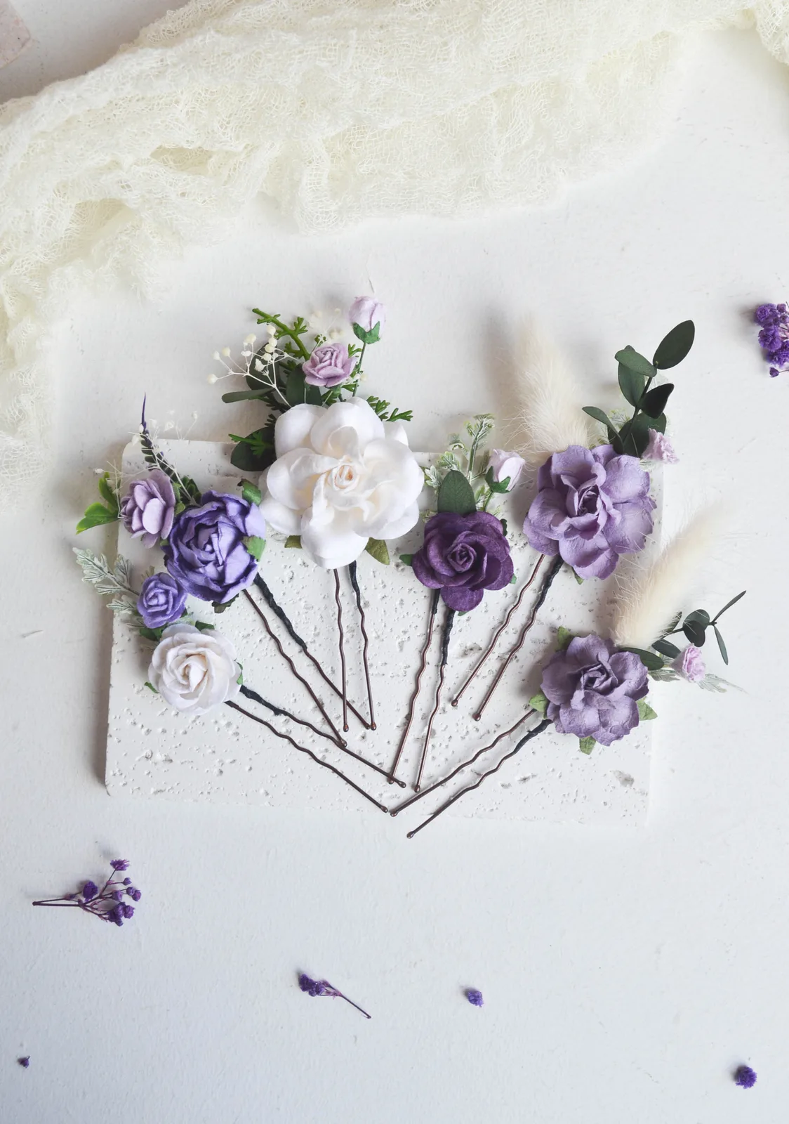 Lavender Silk Flower Hair Pins for Wedding 5