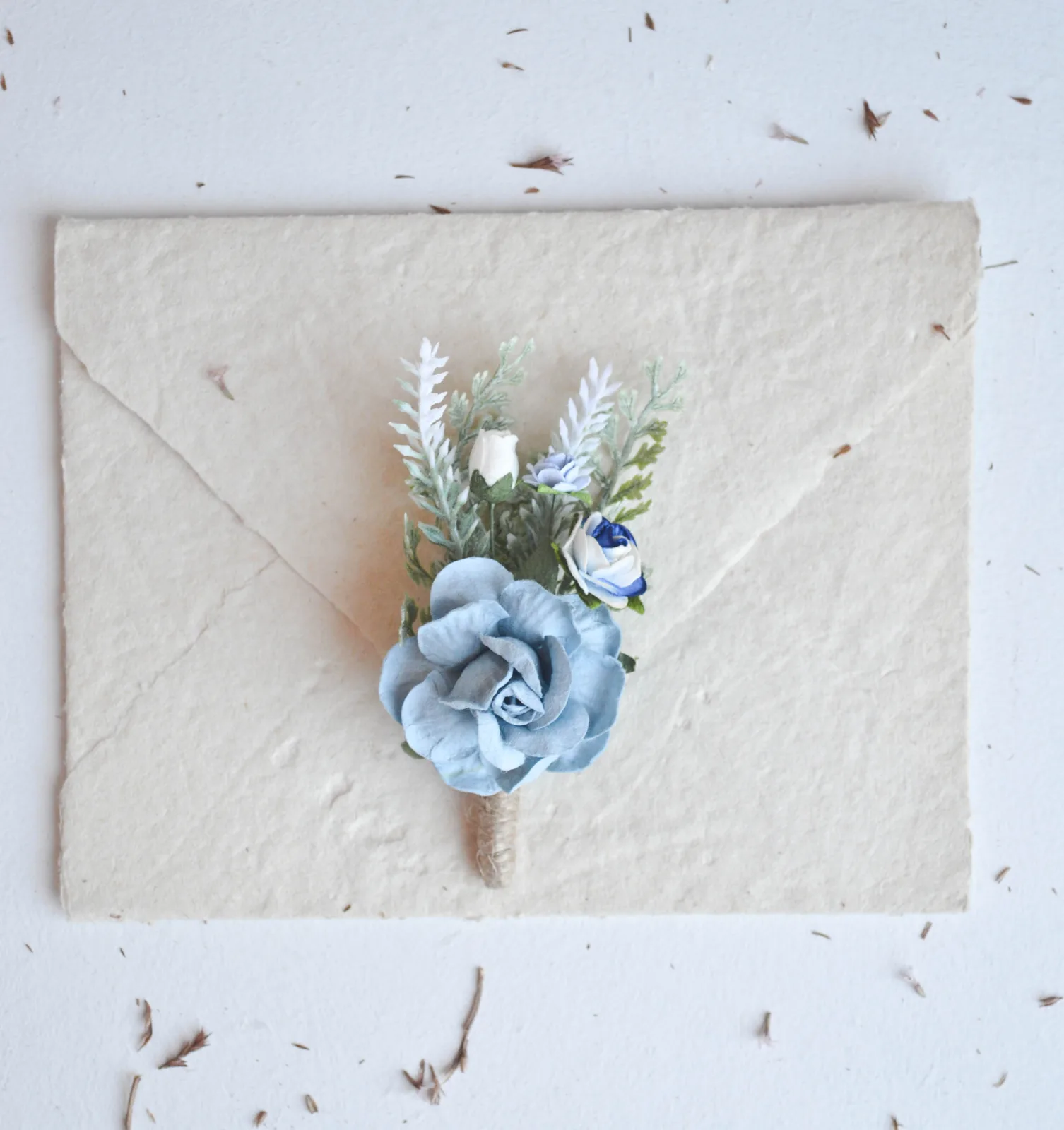 Dusty Blue Silk Boutonniere for Men 5