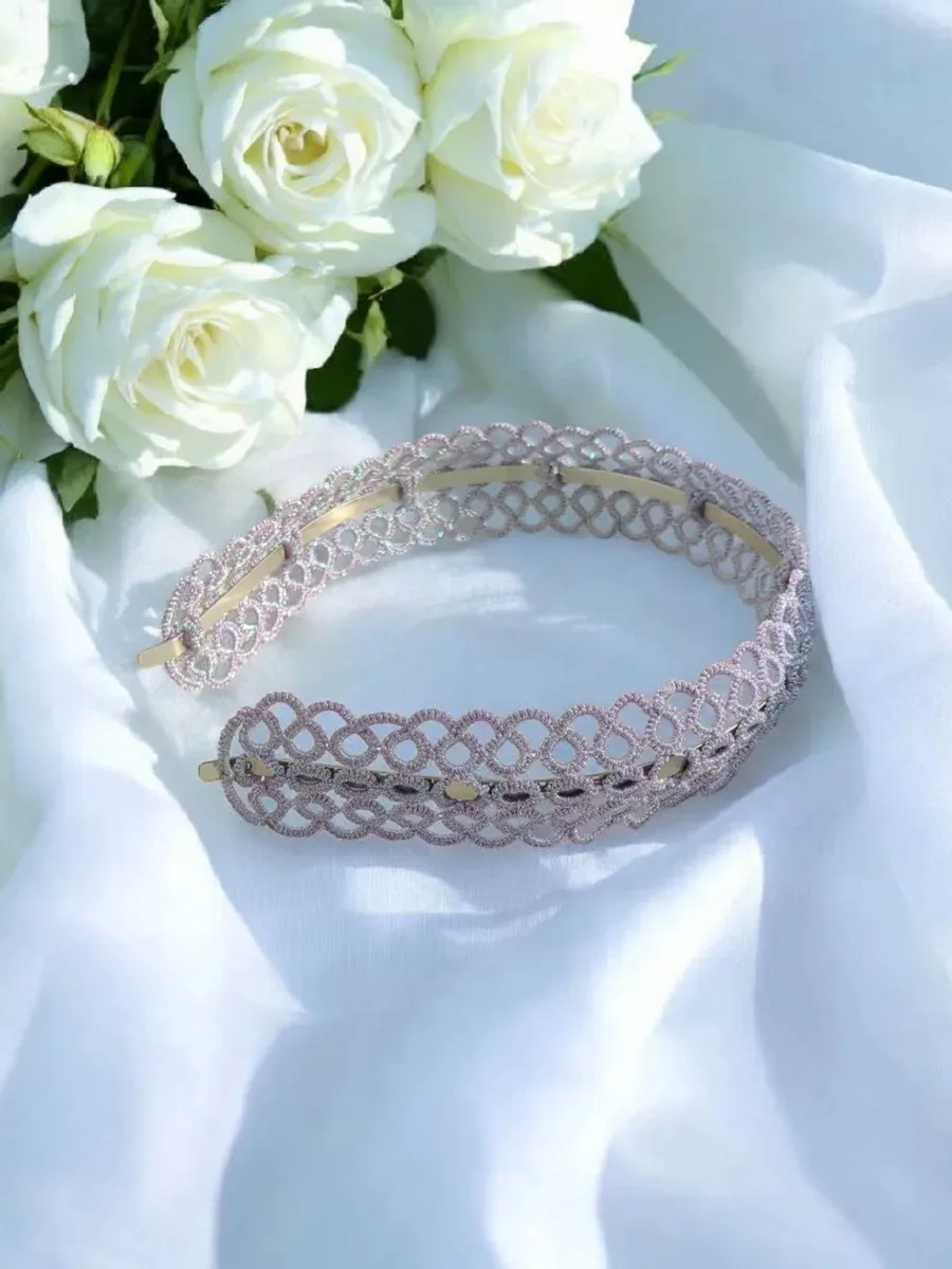 Iridescent Tatted Lace Headband "Chameleon" 2
