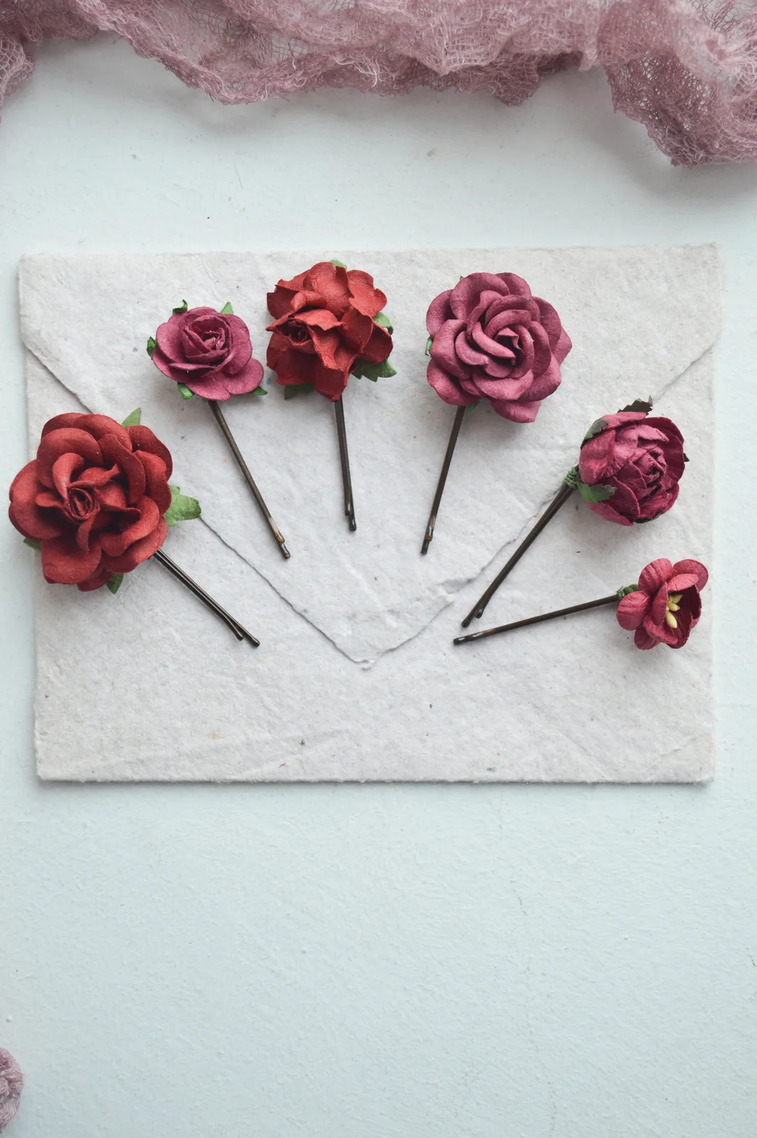 Burgundy Rose Bridal Hair Pins 4