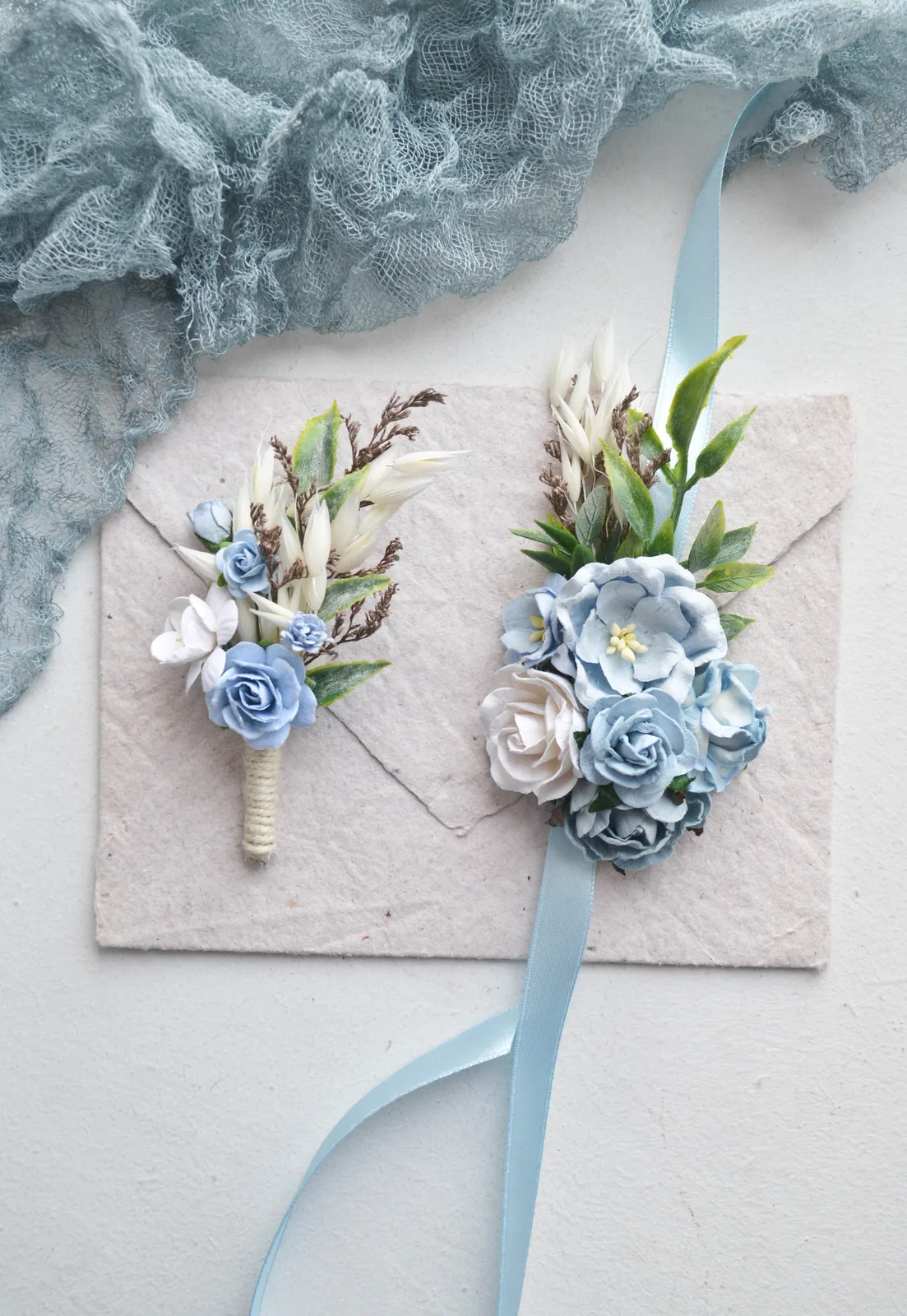 Dusty Blue Rose Wedding Corsage 3
