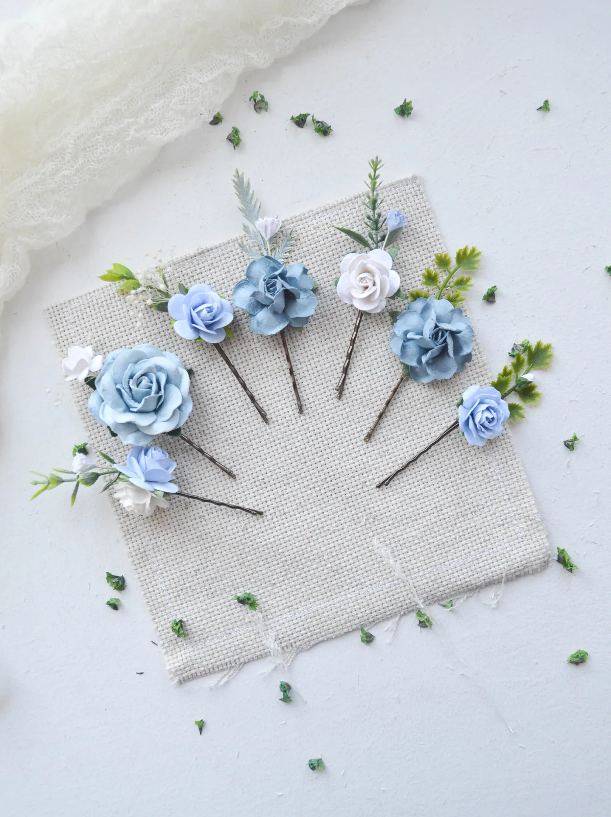Dusty Blue Silk Flower Hair Clip 1