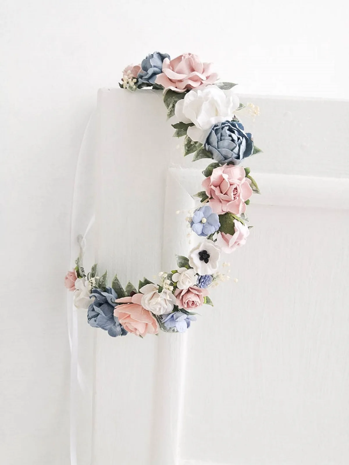 Blue Pink Silk Flower Crown for Bride 3