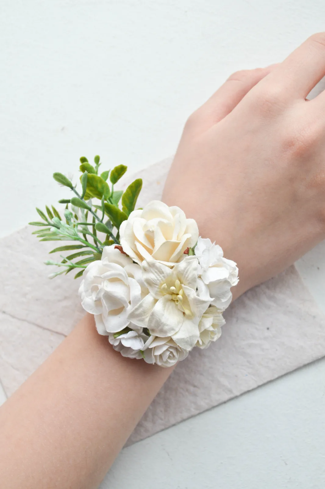 White Silk Flower Corsage for Mother of Bride 1
