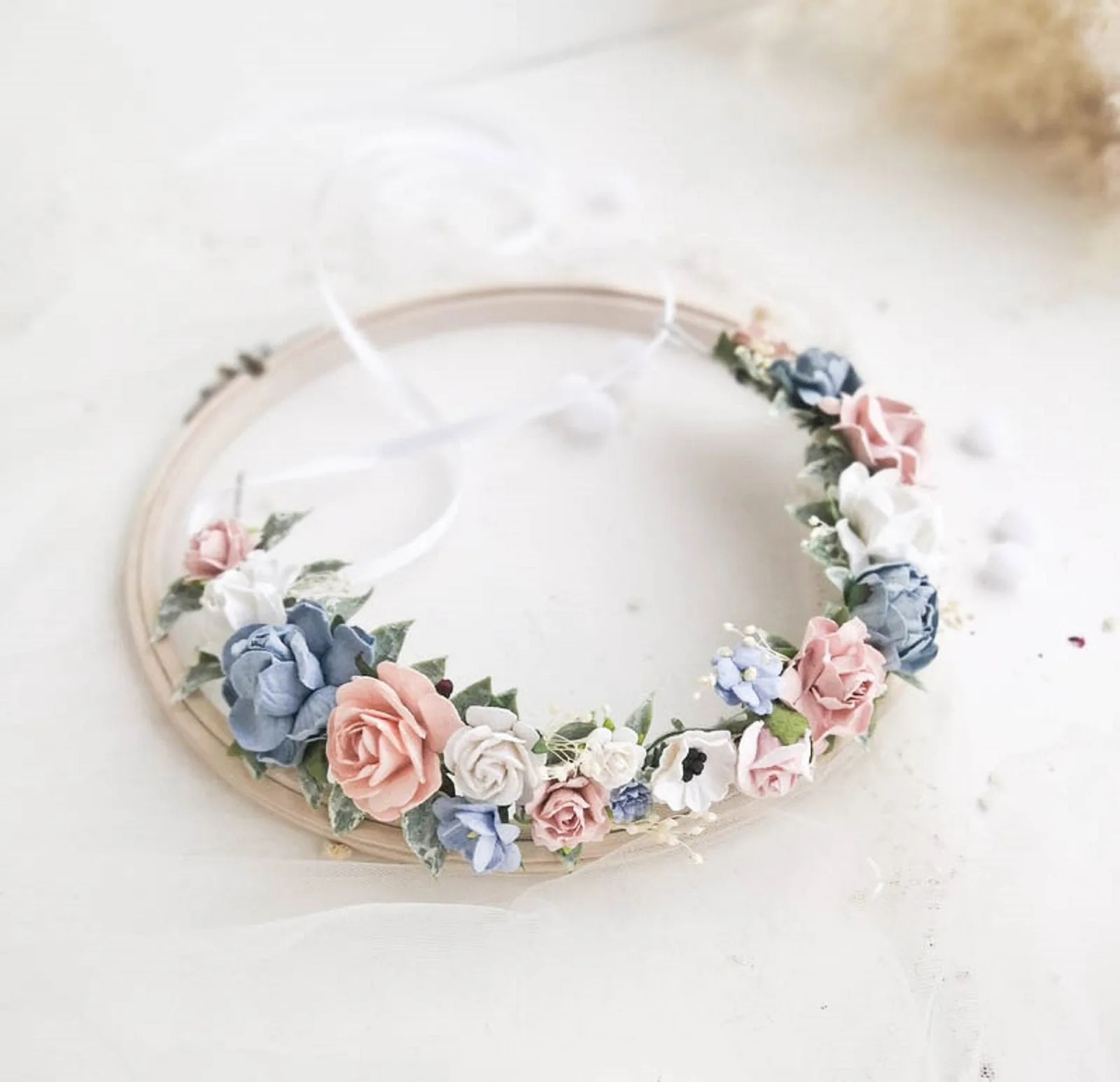 Blue Pink Silk Flower Crown for Bride 4