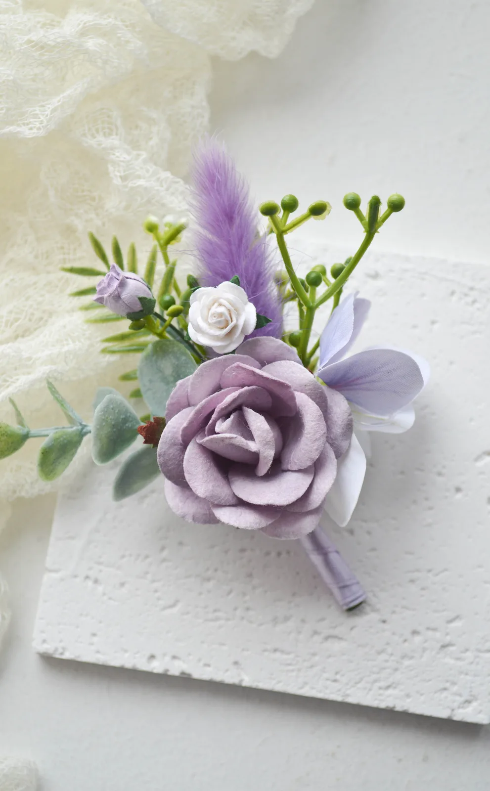Lavender Rose Groom Boutonniere 3