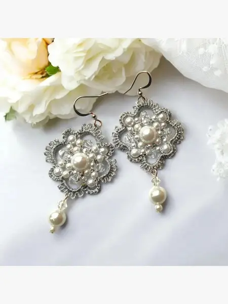 "Bride" Tatted Lace Earrings