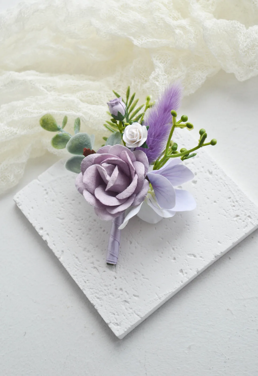 Lavender Rose Groom Boutonniere 5