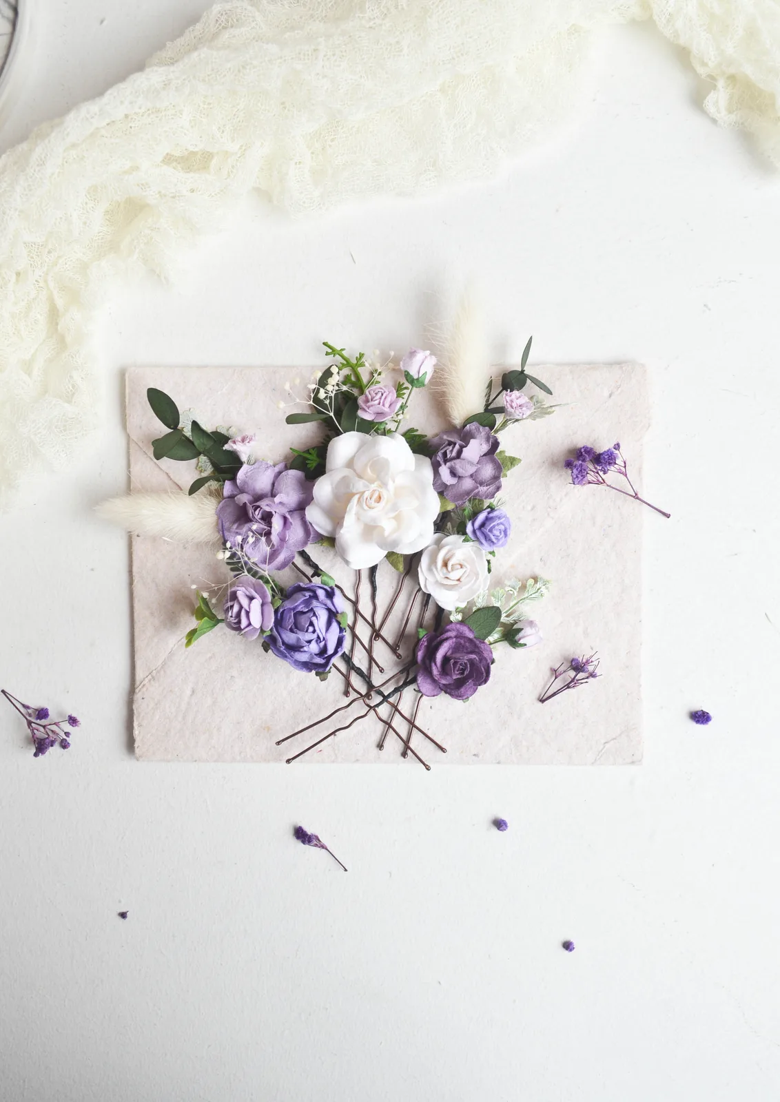 Lavender Silk Flower Hair Pins for Wedding 2