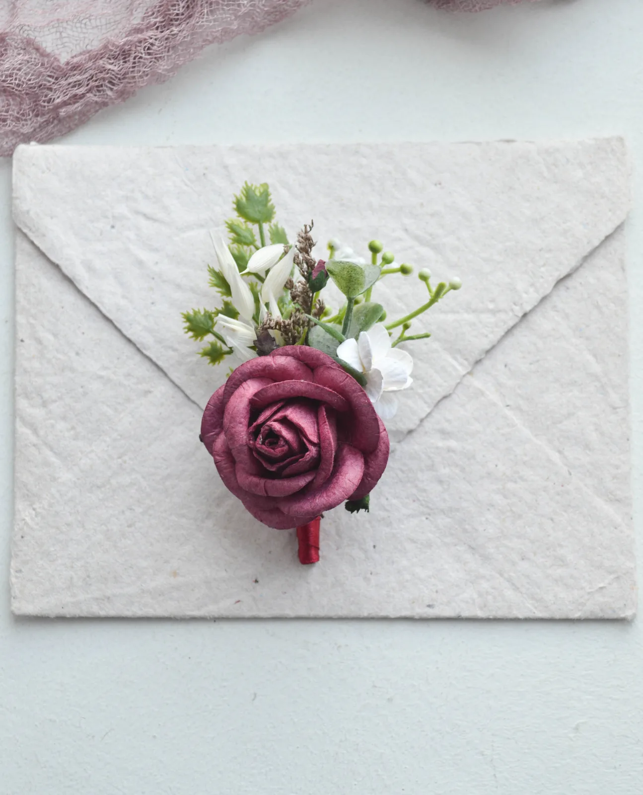 Marsala Rose Groom Boutonniere 5