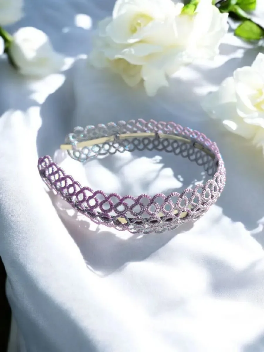 Iridescent Tatted Lace Headband "Chameleon" 3