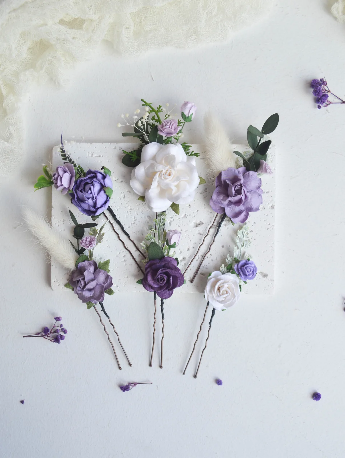 Lavender Silk Flower Hair Pins for Wedding 4