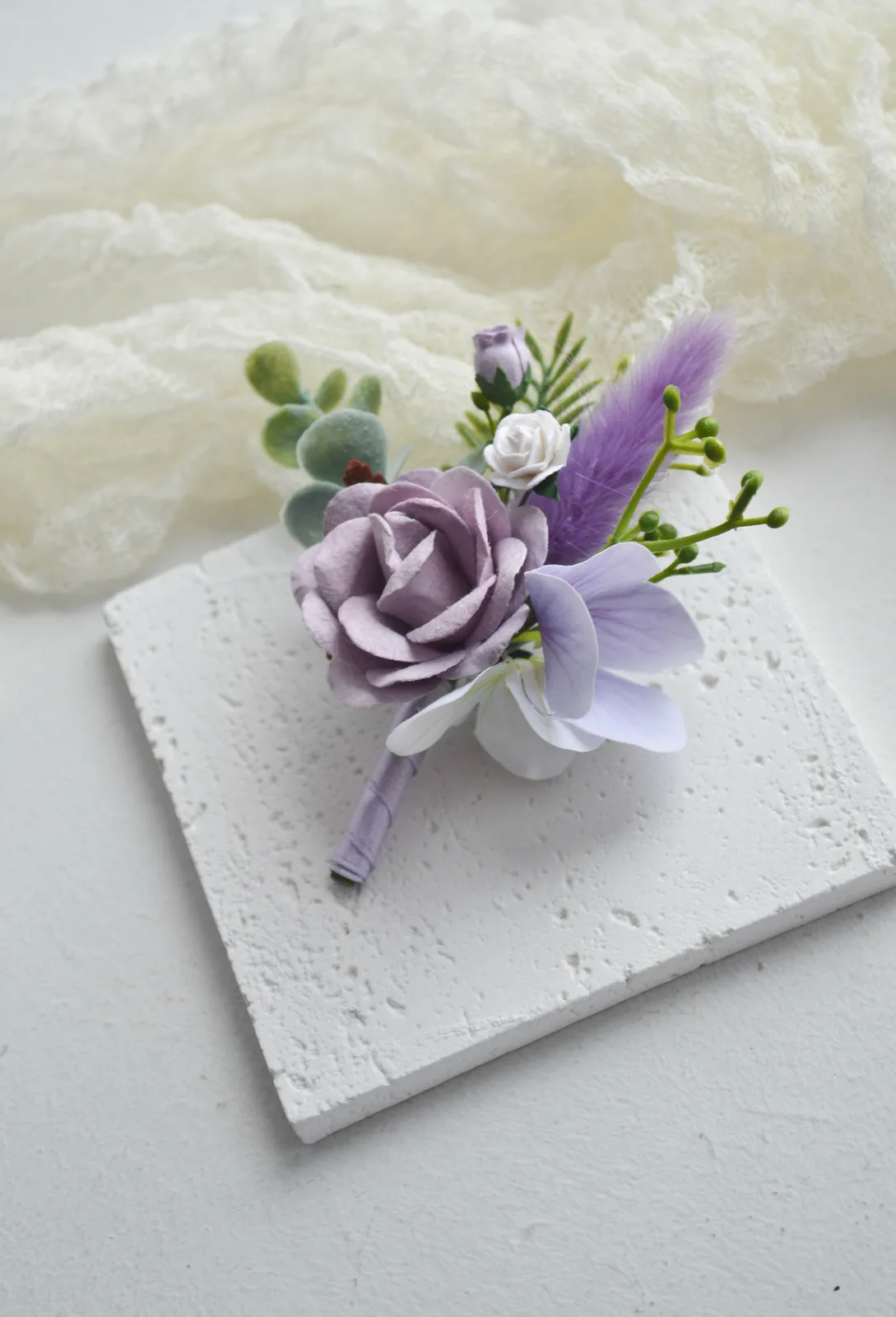Lavender Rose Groom Boutonniere 4