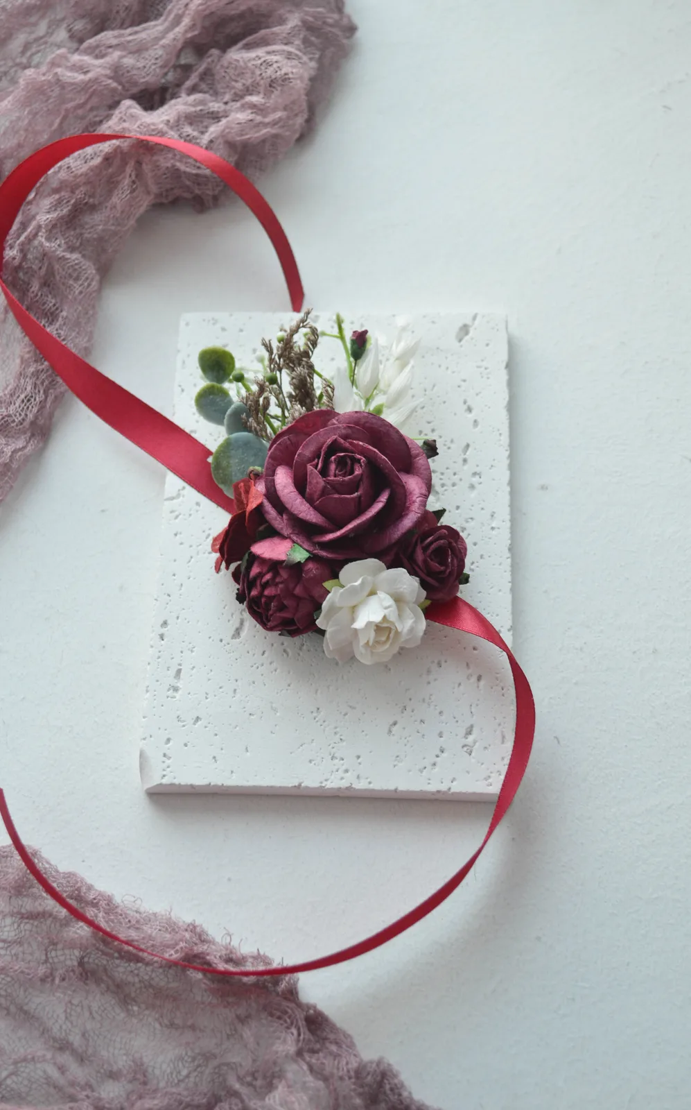 Marsala Rose Wedding Wrist Corsage 2