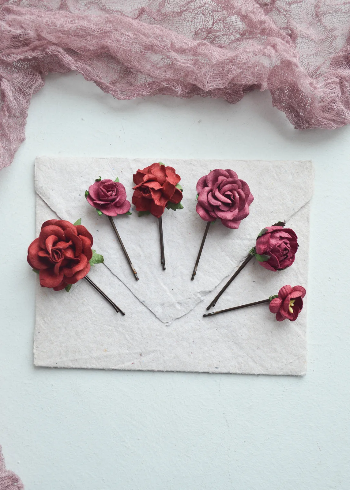 Burgundy Rose Bridal Hair Pins 1