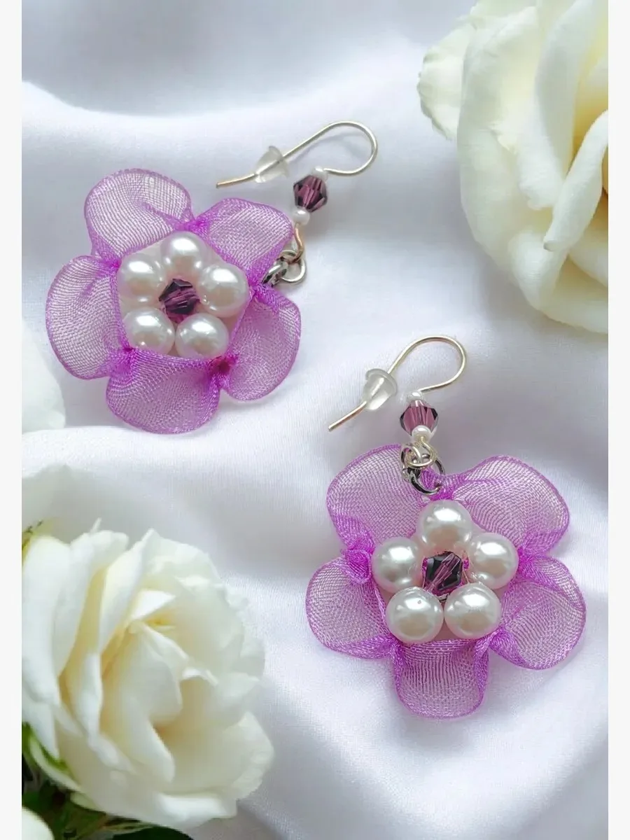 "Cherry Blossom" Tatted Lace Earrings 2