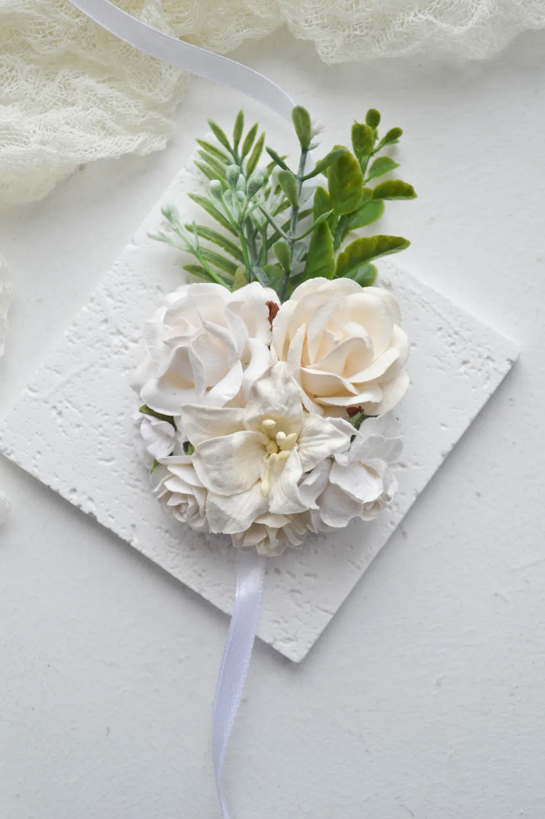 White Silk Flower Corsage for Mother of Bride 2